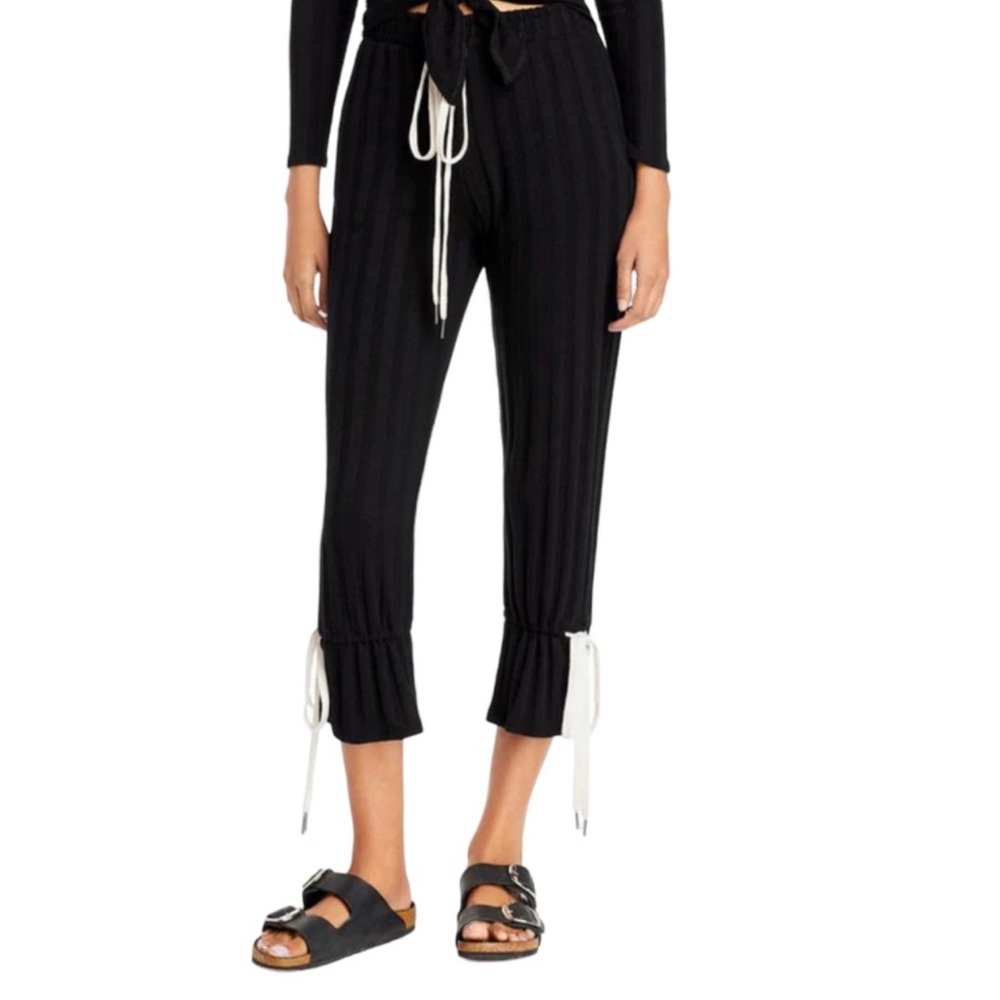 n:PHILANTHROPY black soft pleated drawstring pants with cream bows